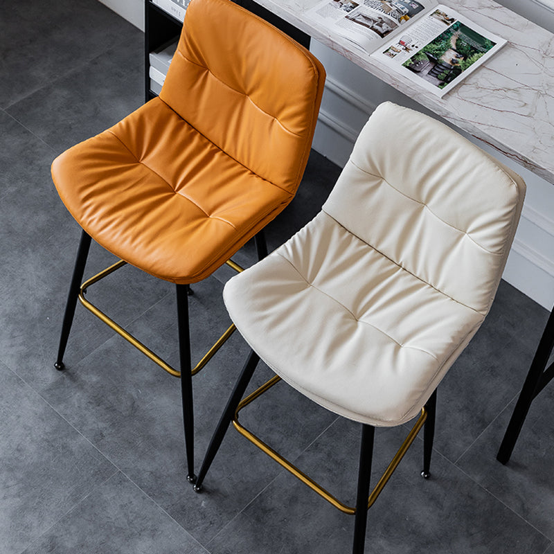 Scandinavian Leather Metal Counter Stools Black Low Back Bar Stools with Footrest