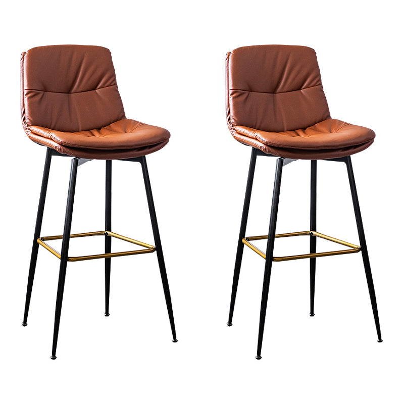 Scandinavian Leather Metal Counter Stools Black Low Back Bar Stools with Footrest