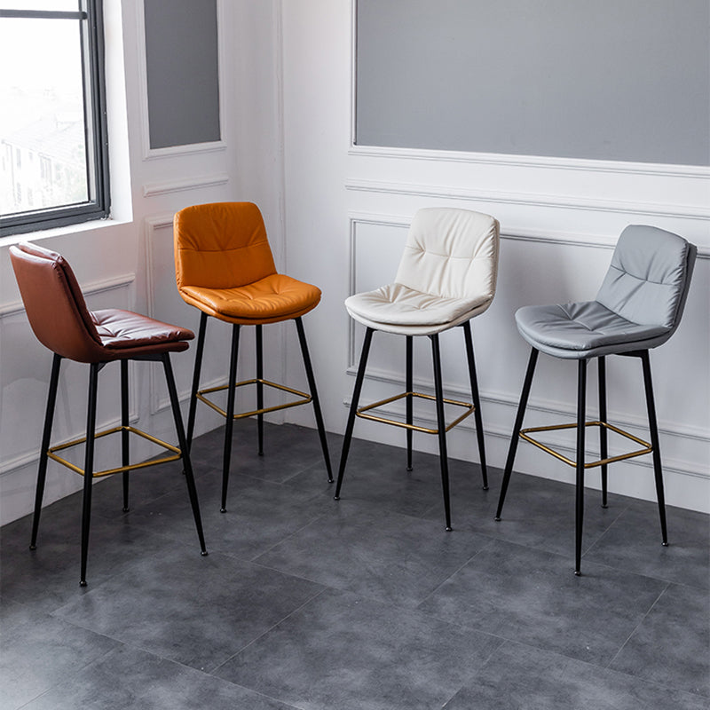 Scandinavian Leather Metal Counter Stools Black Low Back Bar Stools with Footrest