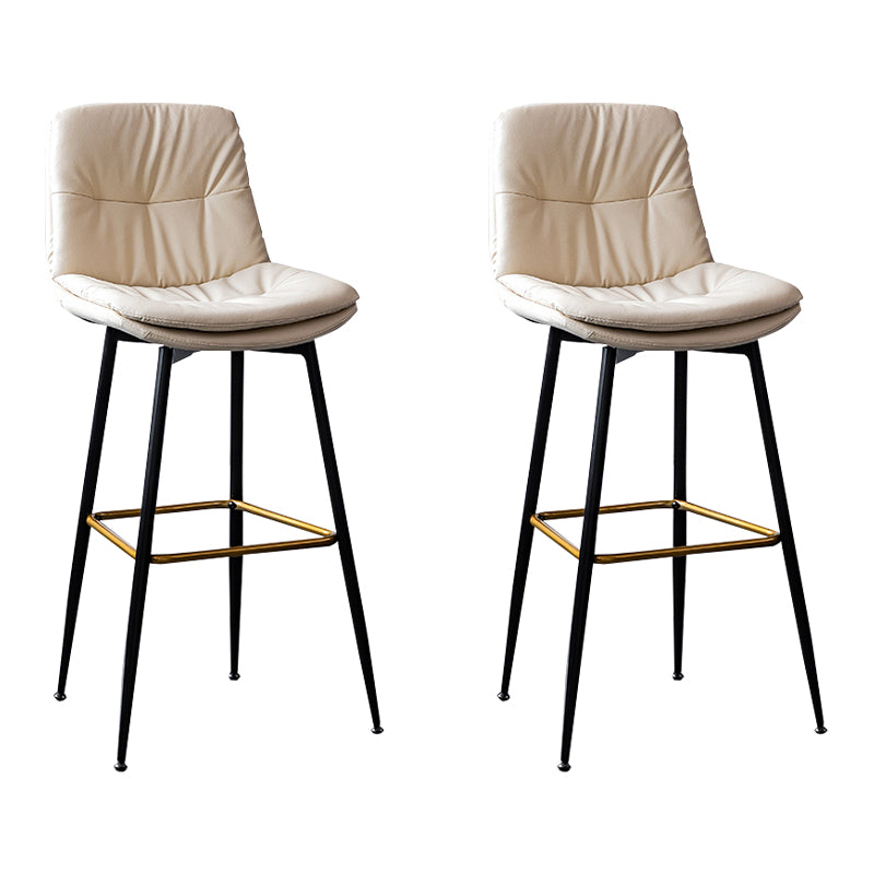Scandinavian Leather Metal Counter Stools Black Low Back Bar Stools with Footrest
