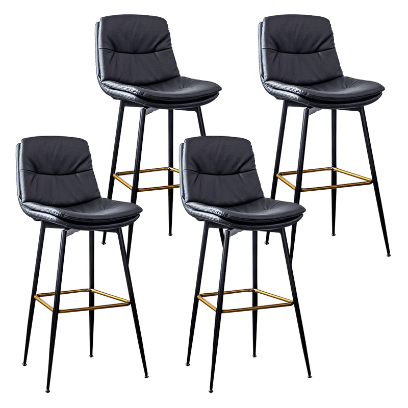 Scandinavian Leather Metal Counter Stools Black Low Back Bar Stools with Footrest