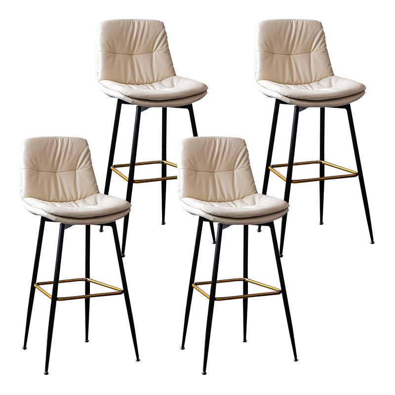 Scandinavian Leather Metal Counter Stools Black Low Back Bar Stools with Footrest