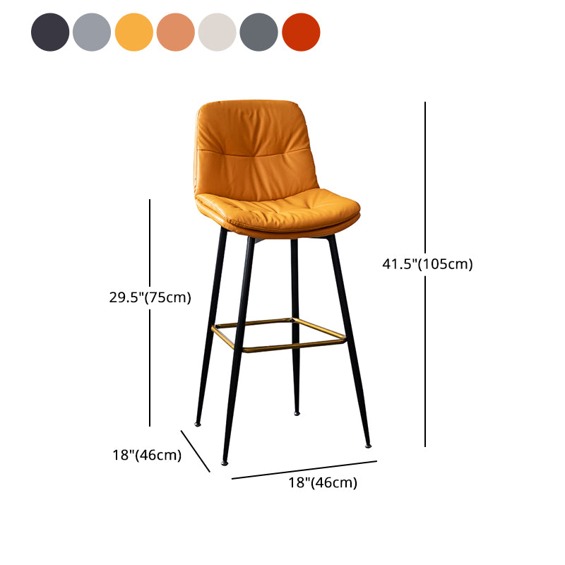 Scandinavian Leather Metal Counter Stools Black Low Back Bar Stools with Footrest