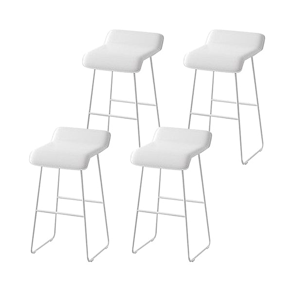 Scandinavian Leather Metal Counter Stools Low Back Bar Stools with Solid Wave Seat