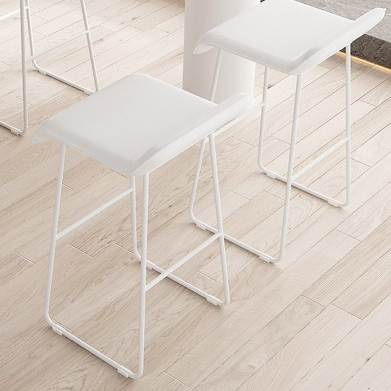 Scandinavian Leather Metal Counter Stools Low Back Bar Stools with Solid Wave Seat