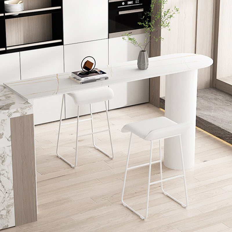 Scandinavian Leather Metal Counter Stools Low Back Bar Stools with Solid Wave Seat