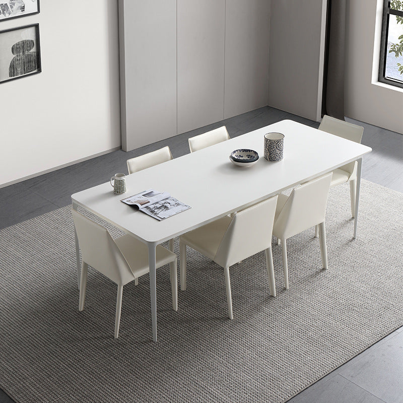 Rectangle Dining Table White Stone Top Table with 4 Legs Base