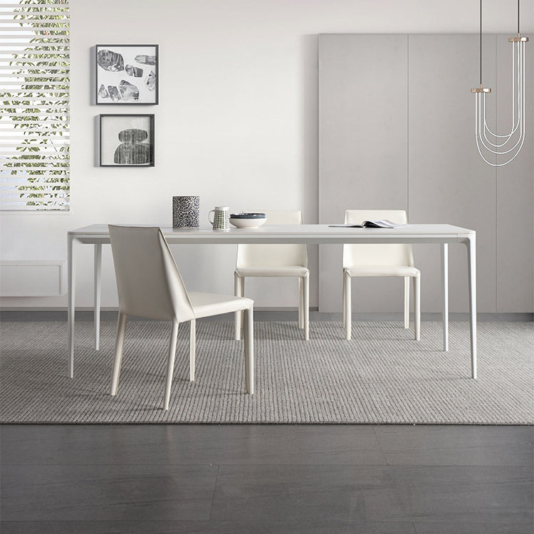 Rectangle Dining Table White Stone Top Table with 4 Legs Base