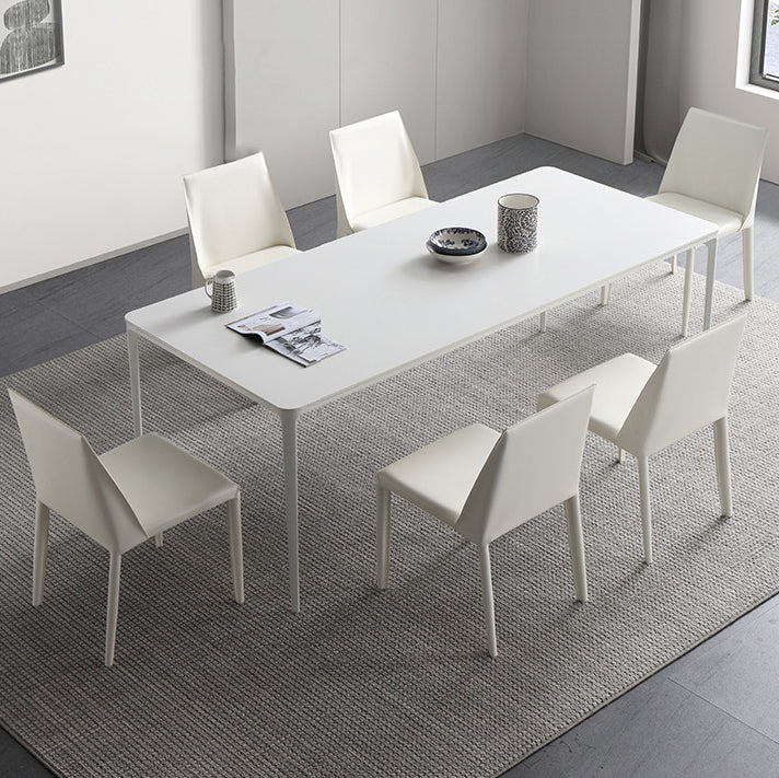 Rectangle Dining Table White Stone Top Table with 4 Legs Base