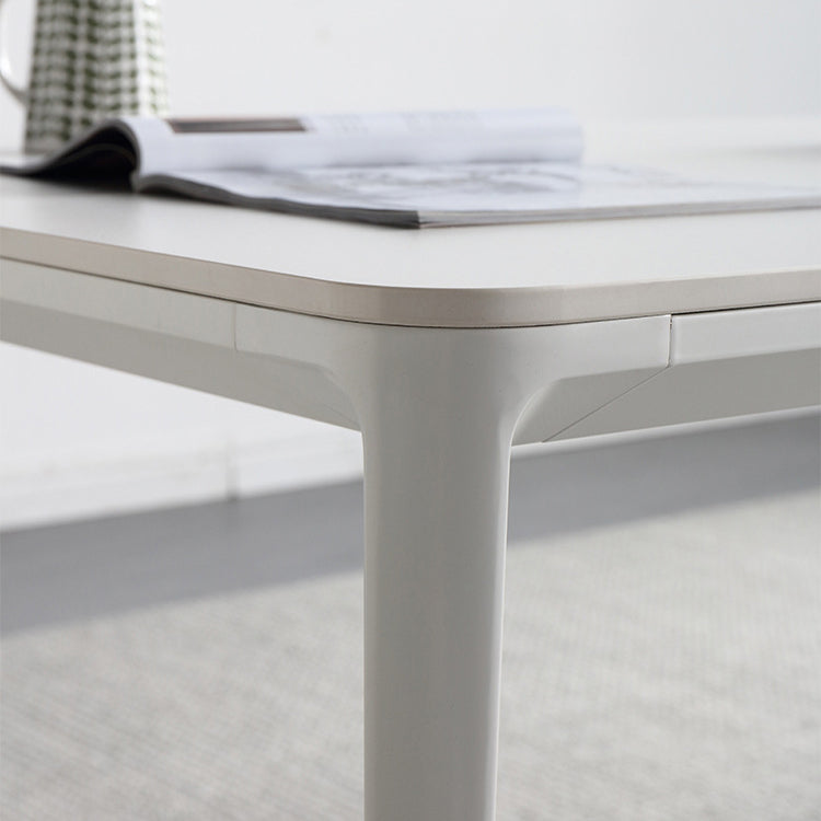 Rectangle Dining Table White Stone Top Table with 4 Legs Base