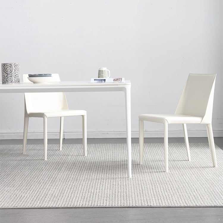 Rectangle Dining Table White Stone Top Table with 4 Legs Base