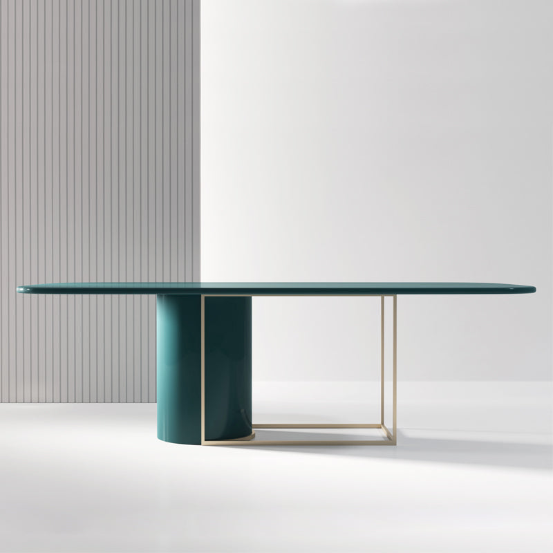 Modern Pine Wood Table in Green for Restaurant Rectangle Dining Table with Trestle Base