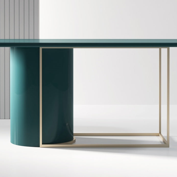 Modern Pine Wood Table in Green for Restaurant Rectangle Dining Table with Trestle Base