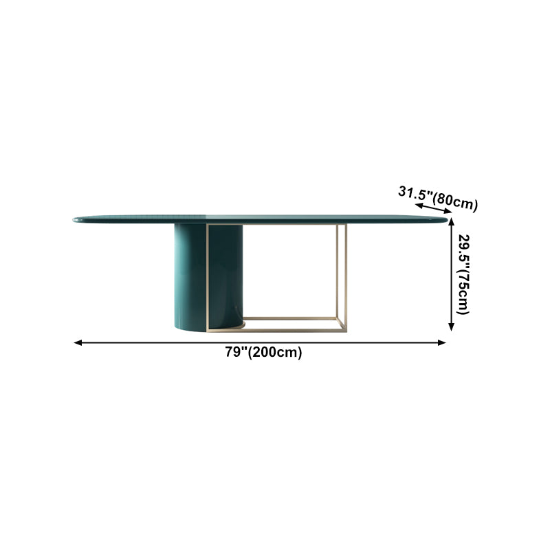 Modern Pine Wood Table in Green for Restaurant Rectangle Dining Table with Trestle Base