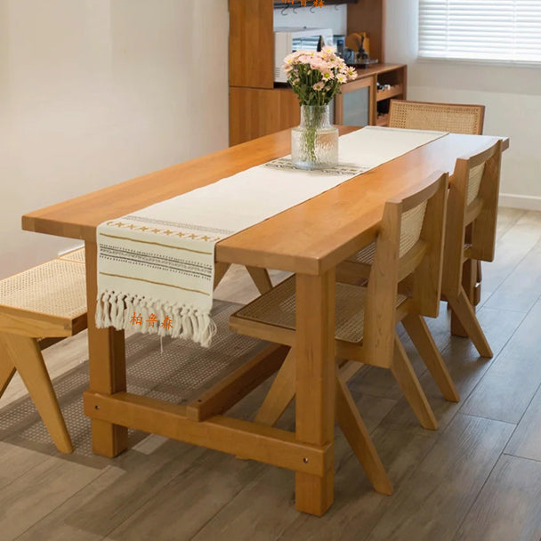 Rectangle Solid Wood Dining Table Modern Trestle Base Dining Table