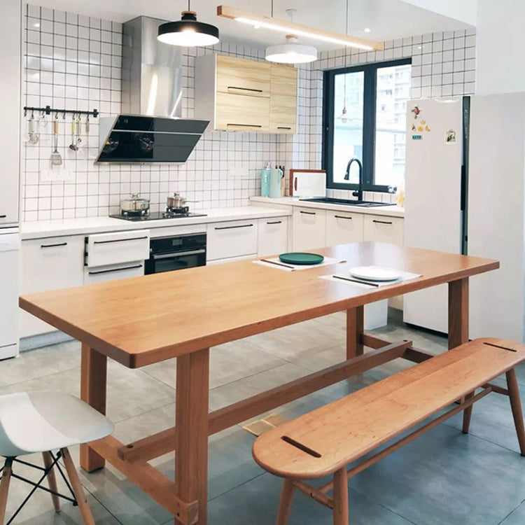 Rectangle Solid Wood Dining Table Modern Trestle Base Dining Table