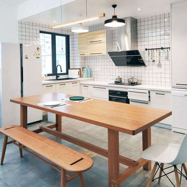 Rectangle Solid Wood Dining Table Modern Trestle Base Dining Table