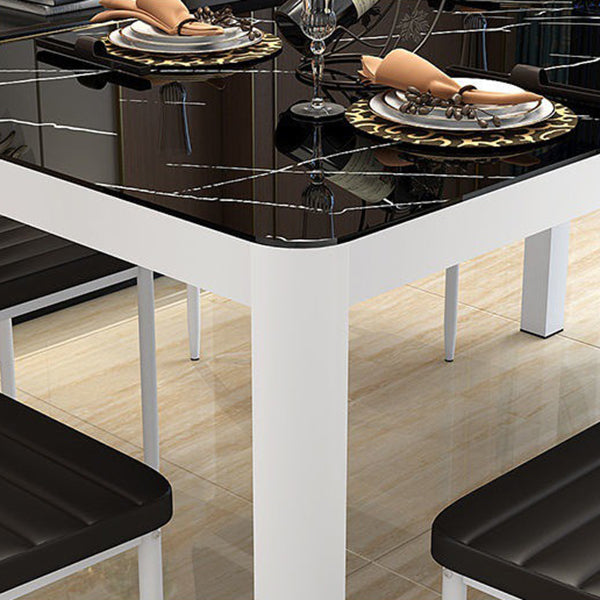 Modern Glass Top Dining Table Rectangle Dining Table with 4 Legs