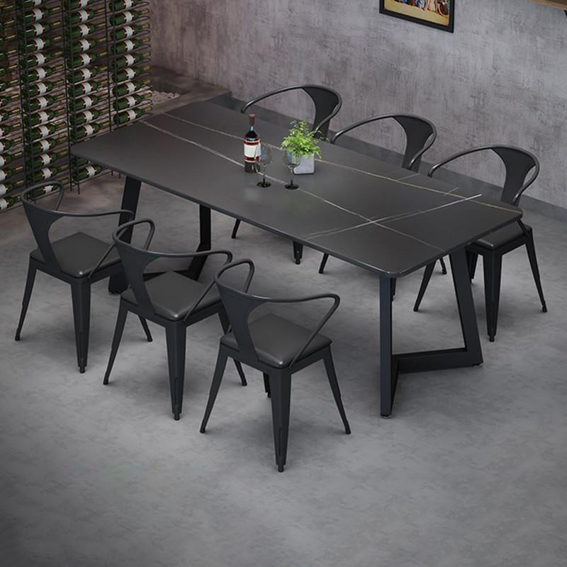 Sintered Stone Dining Table Black Industrial Style Dining Table with Metal Base