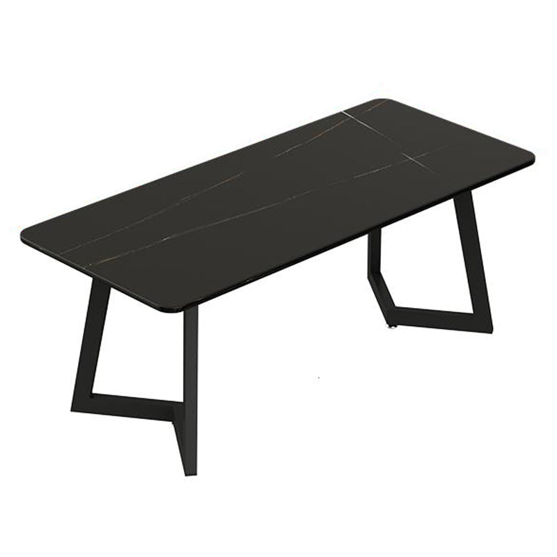 Sintered Stone Dining Table Black Industrial Style Dining Table with Metal Base