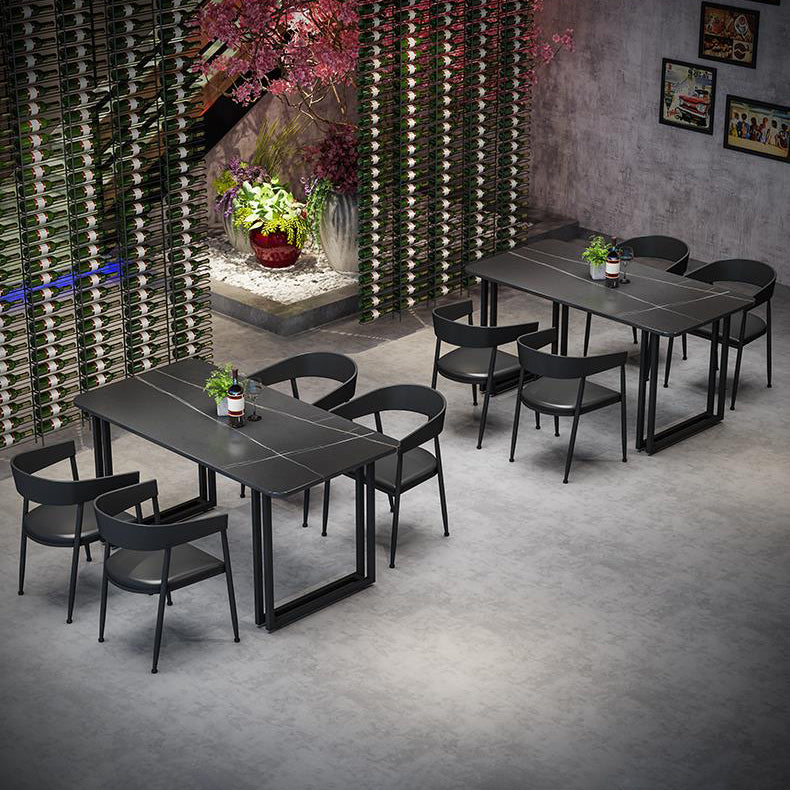 Sintered Stone Dining Table Black Industrial Style Dining Table with Metal Base