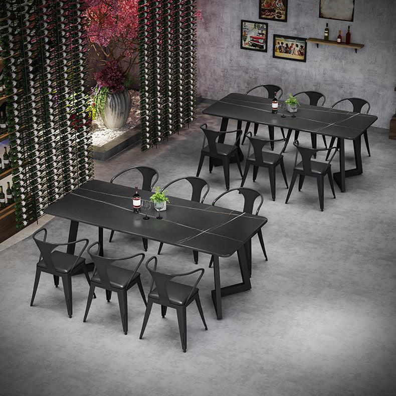 Sintered Stone Dining Table Black Industrial Style Dining Table with Metal Base