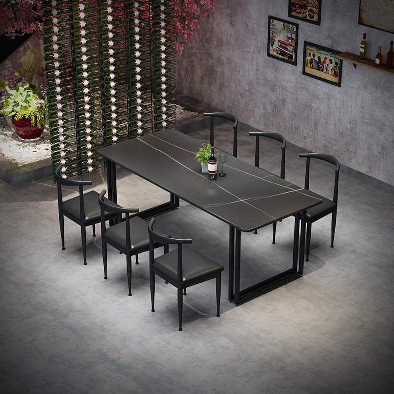 Sintered Stone Dining Table Black Industrial Style Dining Table with Metal Base