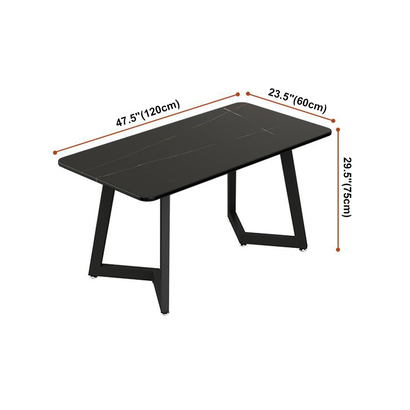 Sintered Stone Dining Table Black Industrial Style Dining Table with Metal Base