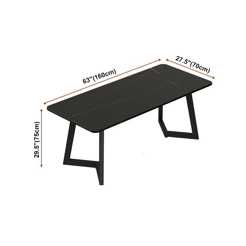 Sintered Stone Dining Table Black Industrial Style Dining Table with Metal Base