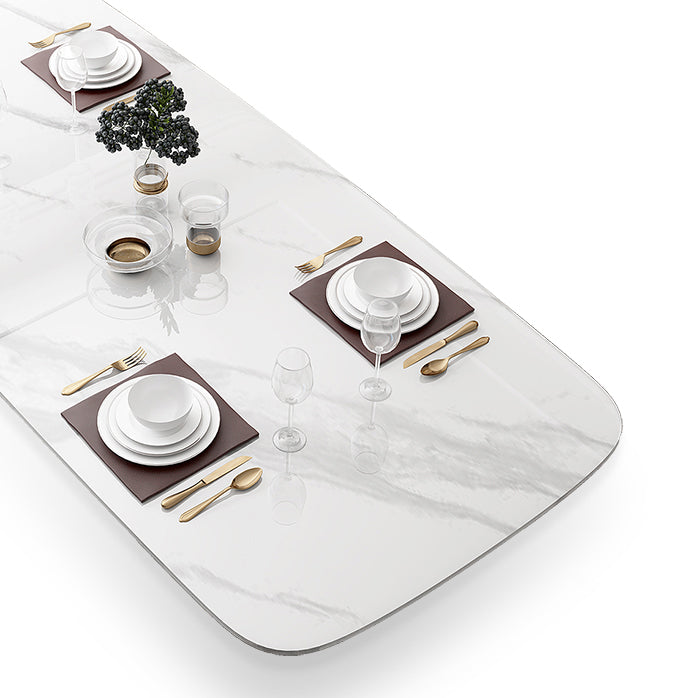 Luxury Sintered Stone Top Table Rectangle Table with Trestle Base in Gold