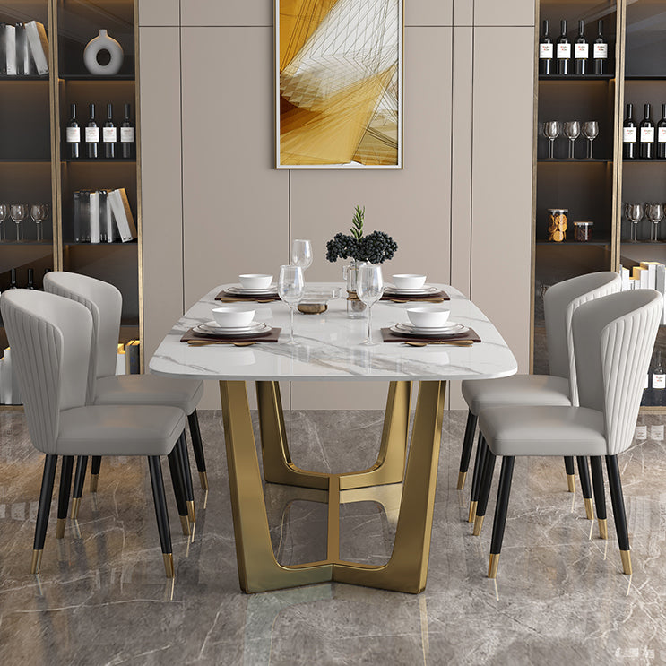 Luxury Sintered Stone Top Table Rectangle Table with Trestle Base in Gold