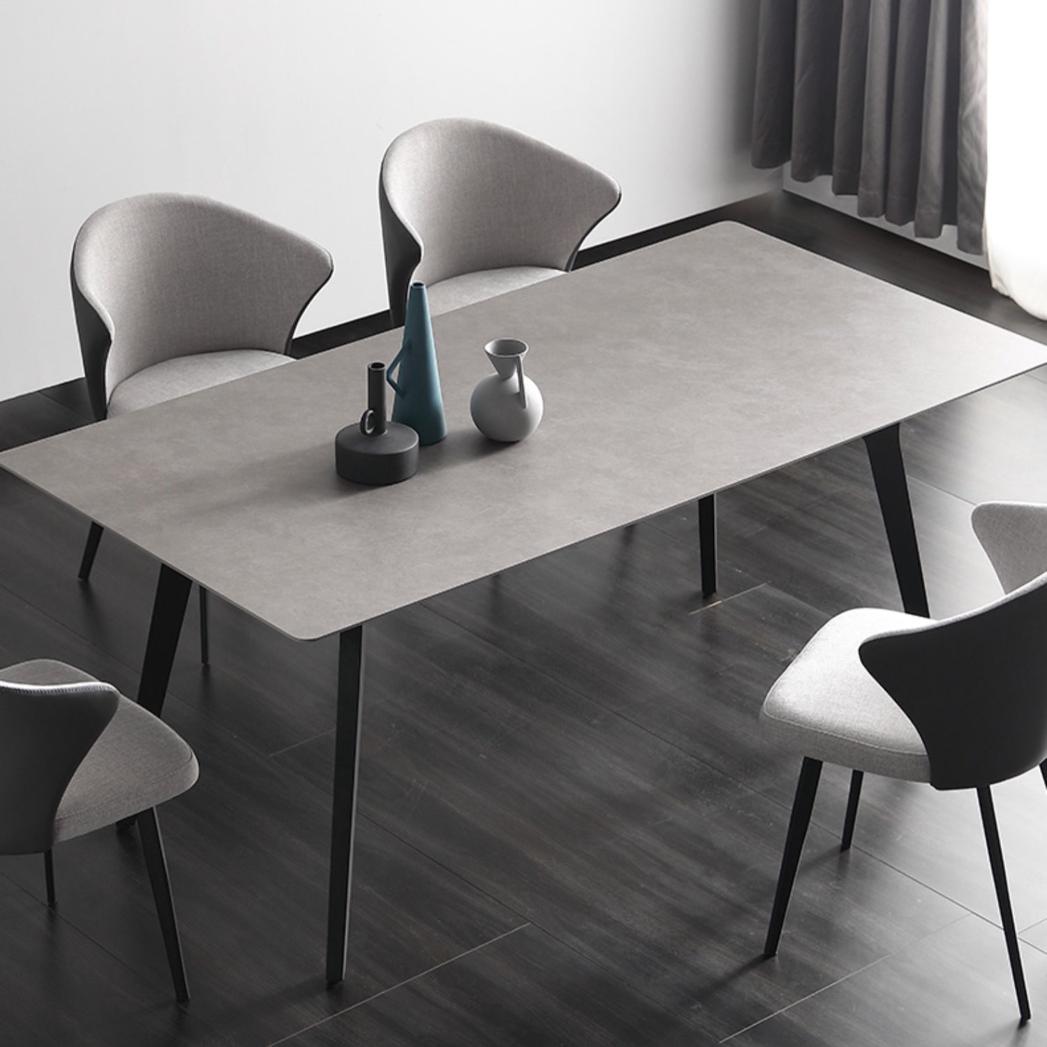 Industrial Sintered Stone Grey Table for Restaurant Rectangle Dining Table with 4 Legs
