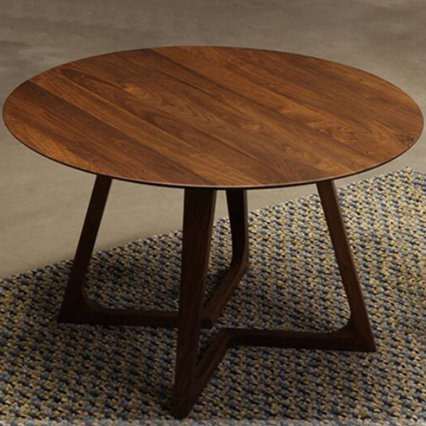 Table à manger ronde à Double piédestal, décontractée, couleur bois, fixe, en bois massif de pin