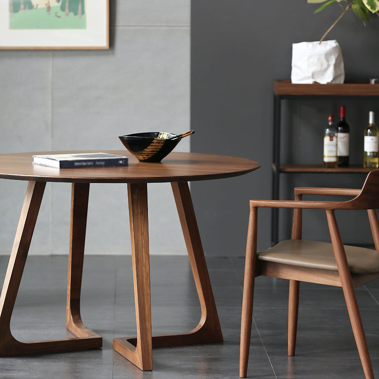 Table à manger ronde à Double piédestal, décontractée, couleur bois, fixe, en bois massif de pin