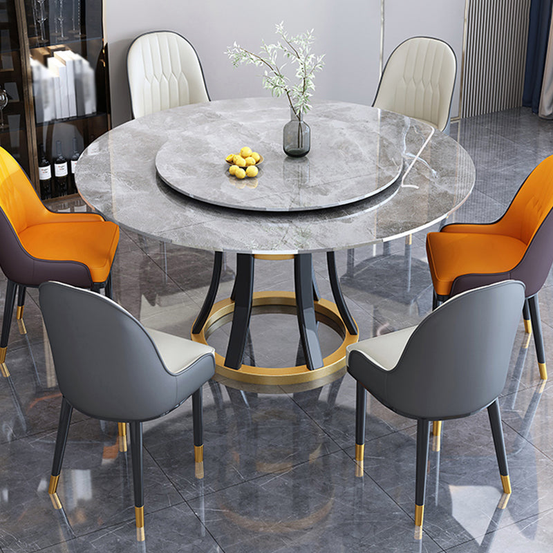 Mesa redonda de piedra contemporánea, mesa de comedor de altura estándar con base de pedestal