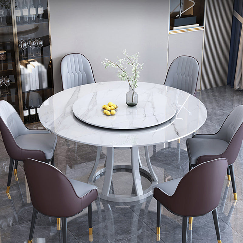 Mesa redonda de piedra contemporánea, mesa de comedor de altura estándar con base de pedestal