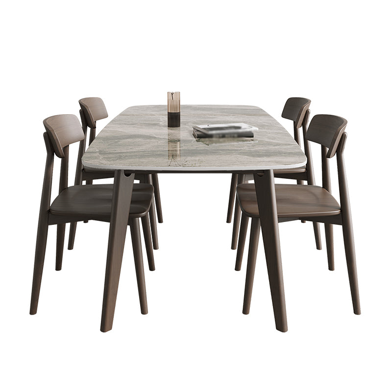 Contemporary Sintered Stone Dining Table Solid Wood Dining Table with 4 Legs