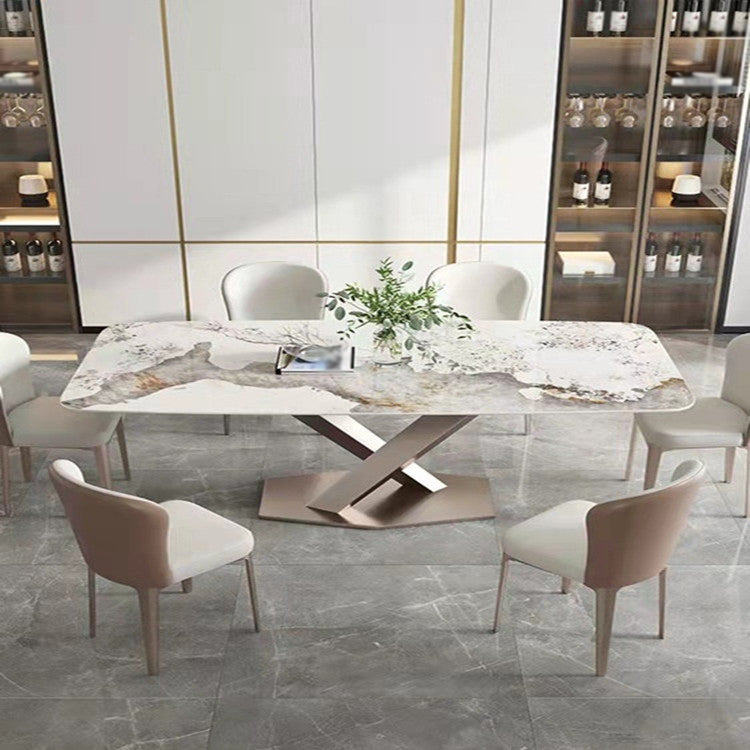 Stone White Top Dining Table Traditional Luxury Table with Pedestal Base