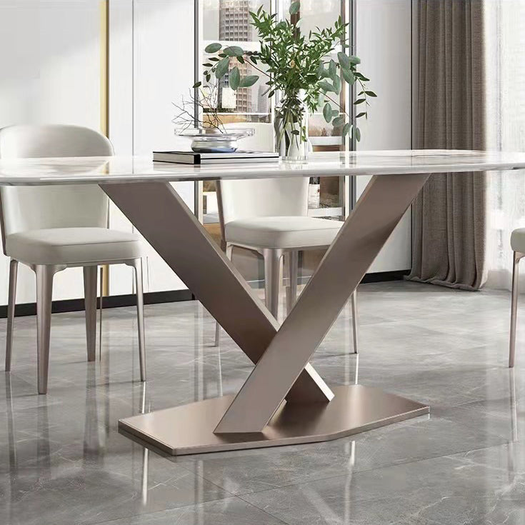 Stone White Top Dining Table Traditional Luxury Table with Pedestal Base