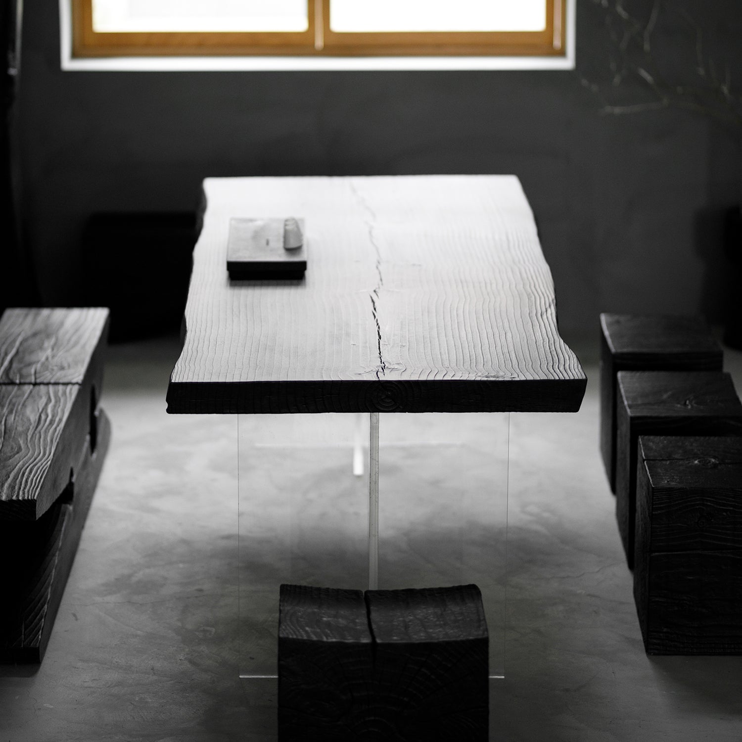 Pine Solid Wood Dining Room Collection Modern Rectangle with Acrylic Double Pedestal Table