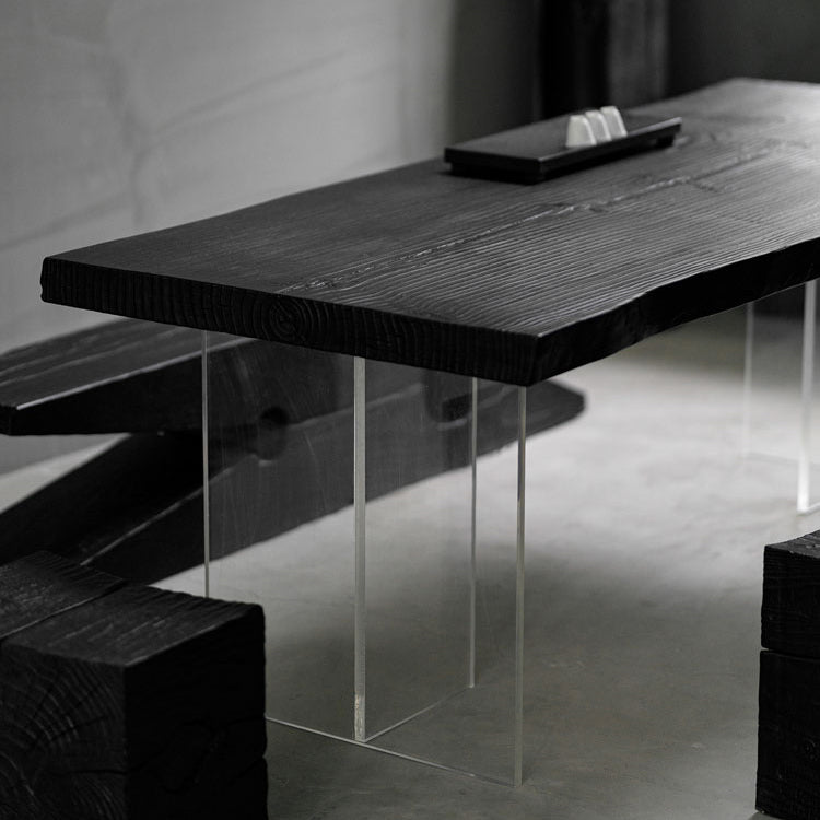 Pine Solid Wood Dining Room Collection Modern Rectangle with Acrylic Double Pedestal Table