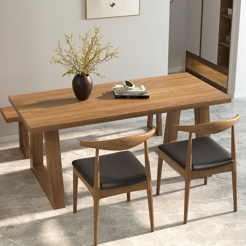 Pine Wood Top Dining Table Modern Rectangle Table with Solid Wood Sled Base