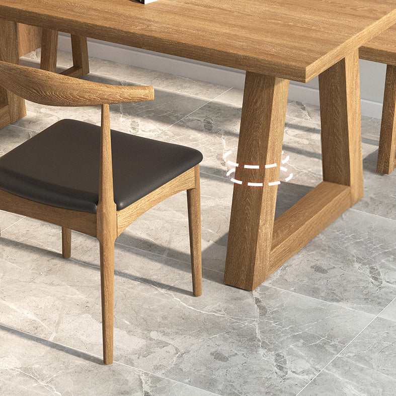 Pine Wood Top Dining Table Modern Rectangle Table with Solid Wood Sled Base