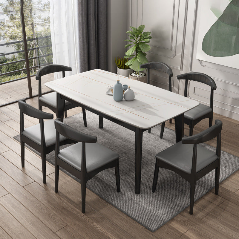Stone Rectangle Dining Table Mid-Century Modern Dining Table with 4 Legs