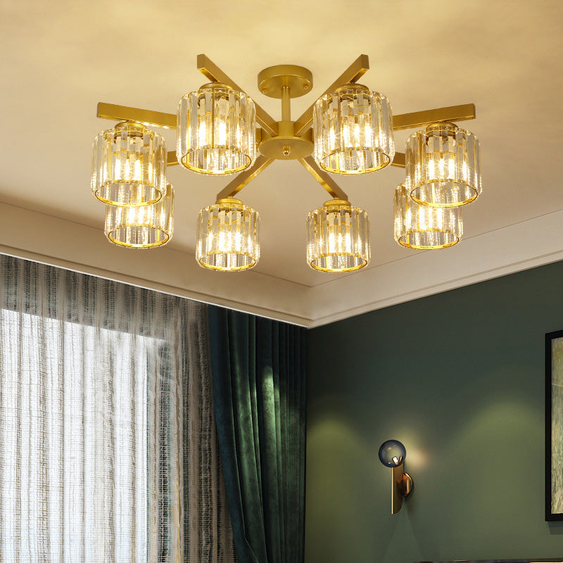 Luz de lámpara de descarga de cilindro contemporánea Luz de techo de alza de cristal para sala de estar