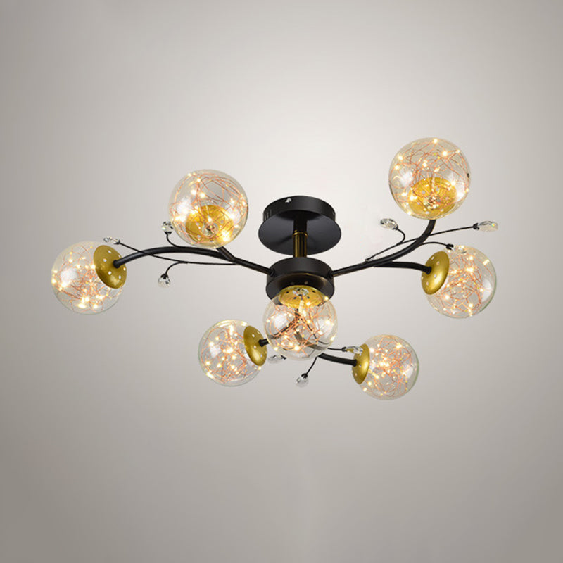 Forma de bola de vidrio al ras del techo de techo moderno múltiples luces de montaje al ras en negro
