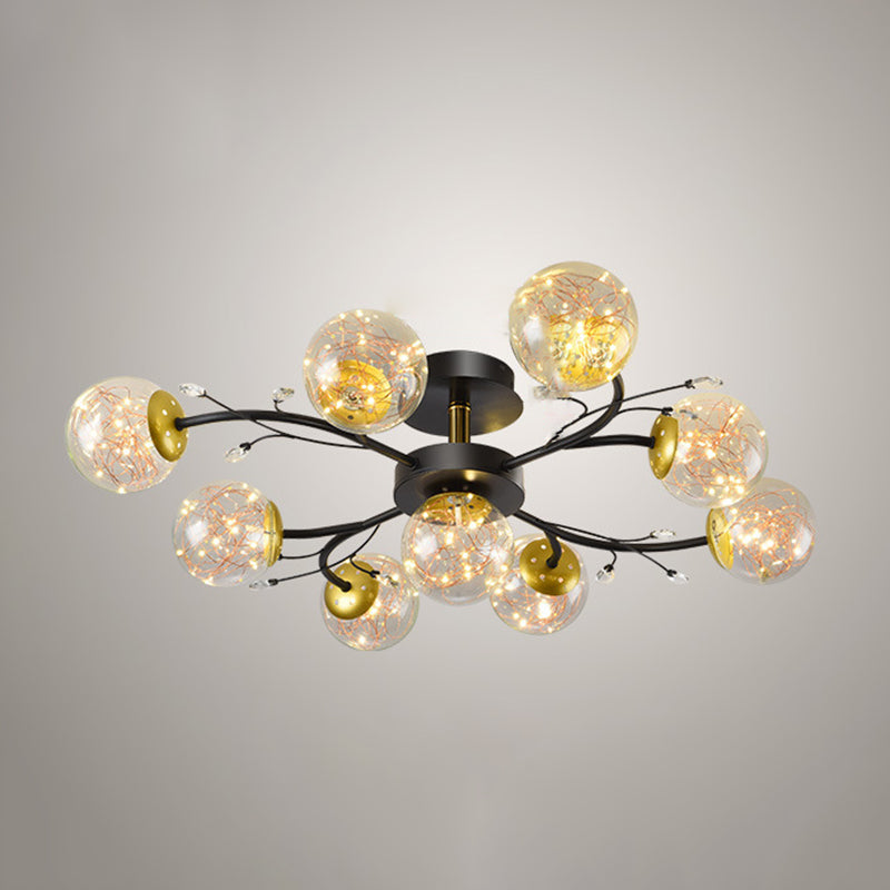 Forma de bola de vidrio al ras del techo de techo moderno múltiples luces de montaje al ras en negro