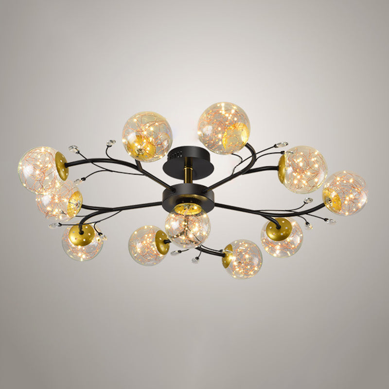 Forma de bola de vidrio al ras del techo de techo moderno múltiples luces de montaje al ras en negro