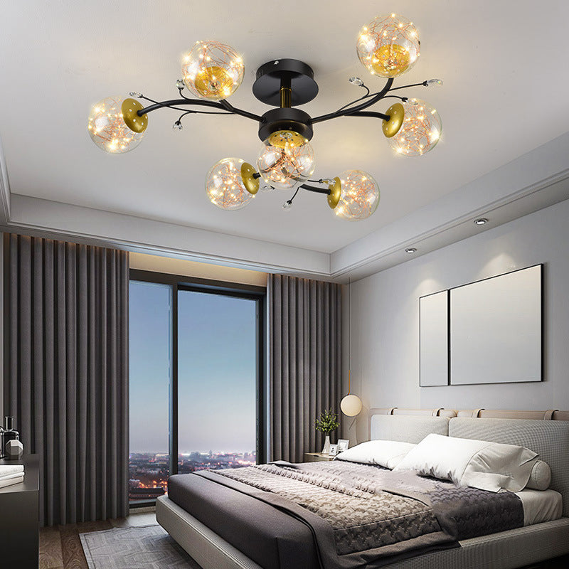 Forma de bola de vidrio al ras del techo de techo moderno múltiples luces de montaje al ras en negro