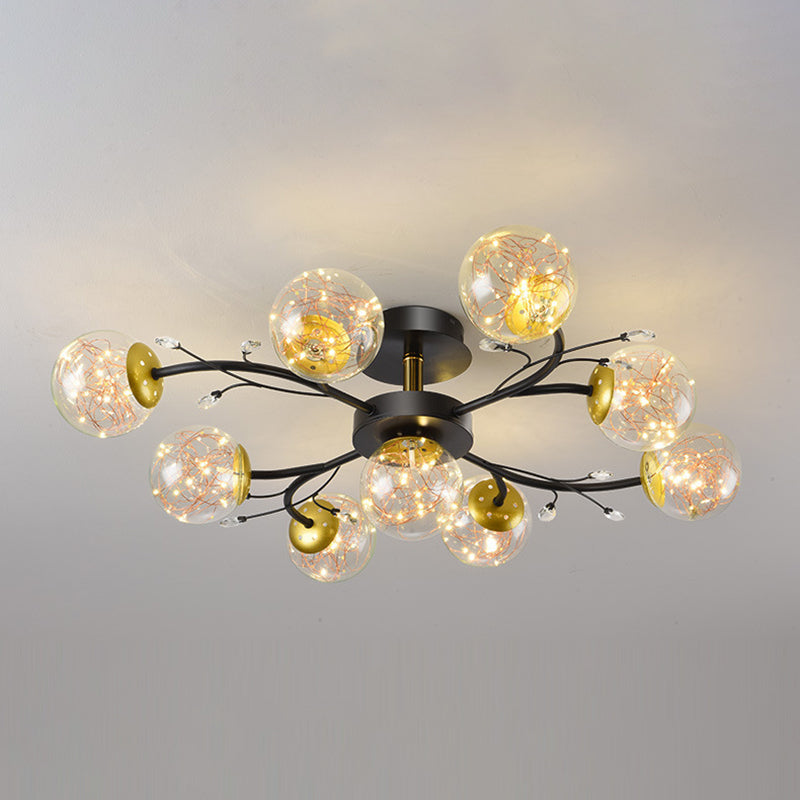 Forma de bola de vidrio al ras del techo de techo moderno múltiples luces de montaje al ras en negro